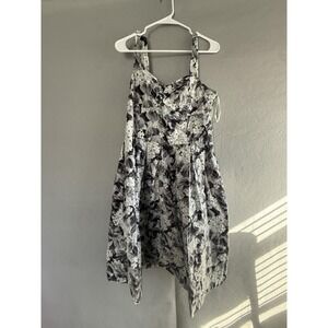 Talbots Dress Womens 12 Gray Floral Fit Flare Asymmetrical Hem Sundress